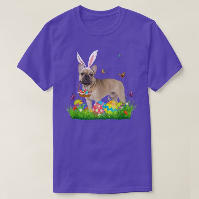 Bunny French Bulldog With Egg Basket Easter Huntin T-Shirt (Design Front)