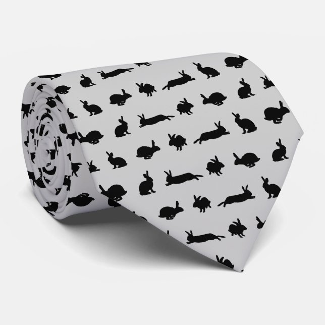 Bunny Frenzy Tie (Light Grey) (Rolled)