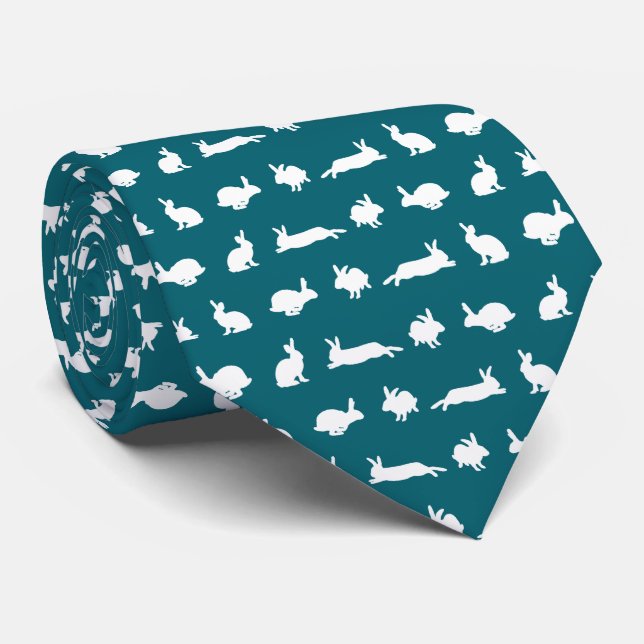Bunny Frenzy Tie (Teal) (Rolled)