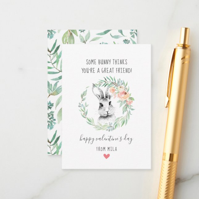 Bunny Friend Kids Classroom Valentine's Cards (Front/Back In Situ)