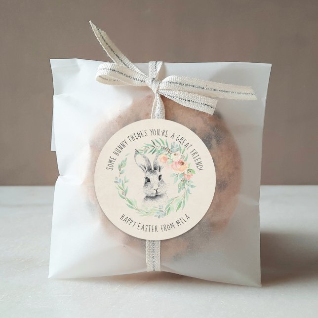 Bunny Friend Kids Easter Party Favour Classic Round Sticker (Creator Uploaded)