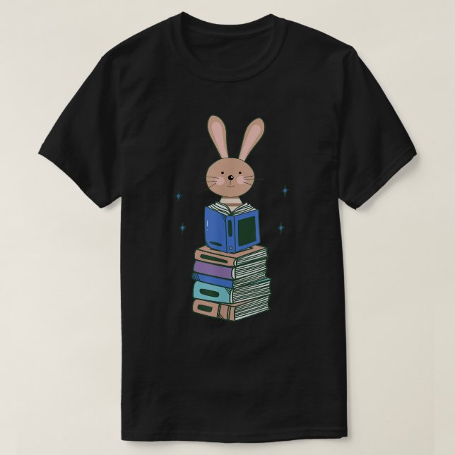 Bunny Funny Cute Bookworm Girls Boys Book Reading  T-Shirt (Design Front)