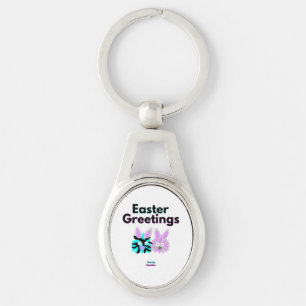 Bunny Fuzzies Oval Metal Keychain