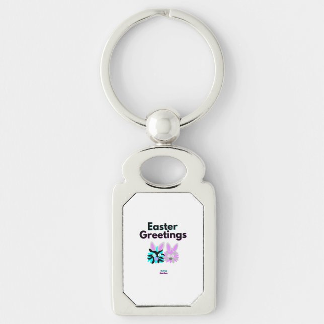 Bunny Fuzzies Rectangle Metal Keychain (Front)