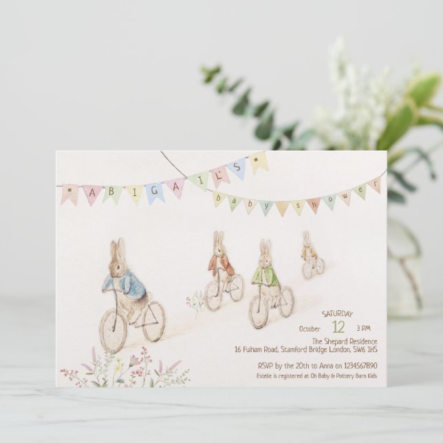 Bunny Gender Neutral Baby Shower Invitation (Standing Front)