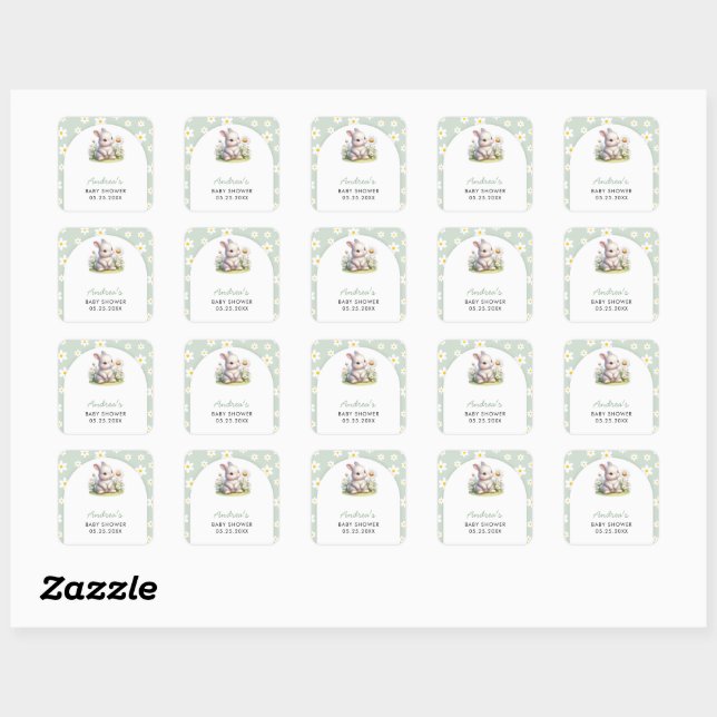 Bunny Gender Neutral Baby Shower Square Sticker (Sheet)