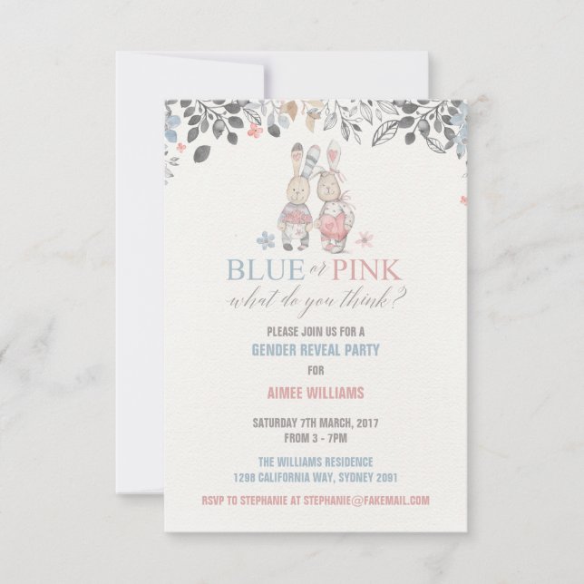 Bunny Gender Reveal Baby Shower Invitation (Front)
