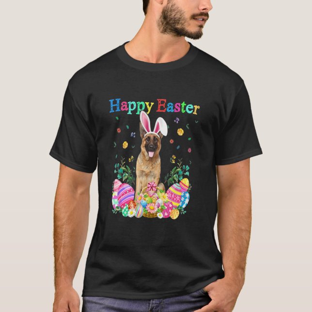 Bunny German Shepherd Dog Happy Easter Eggs T-Shirt (Front)