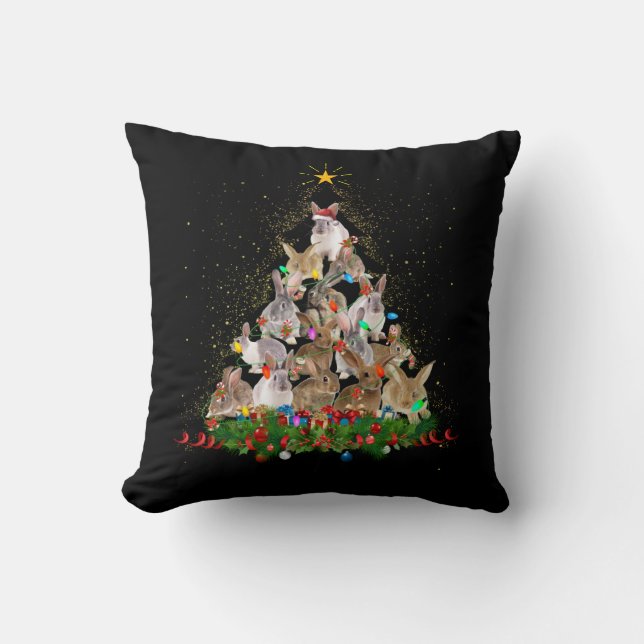 Bunny Gift | Bunny Rabbit Christmas Tree Beautiful Cushion (Front)