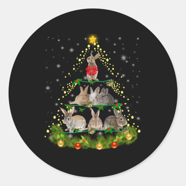 Bunny Gift | Bunny Rabbit Christmas Tree Light Classic Round Sticker (Front)