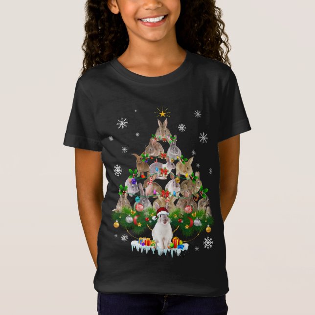 Bunny Gift | Cute Rabbit Christmas Tree Snow T-Shirt (Front)