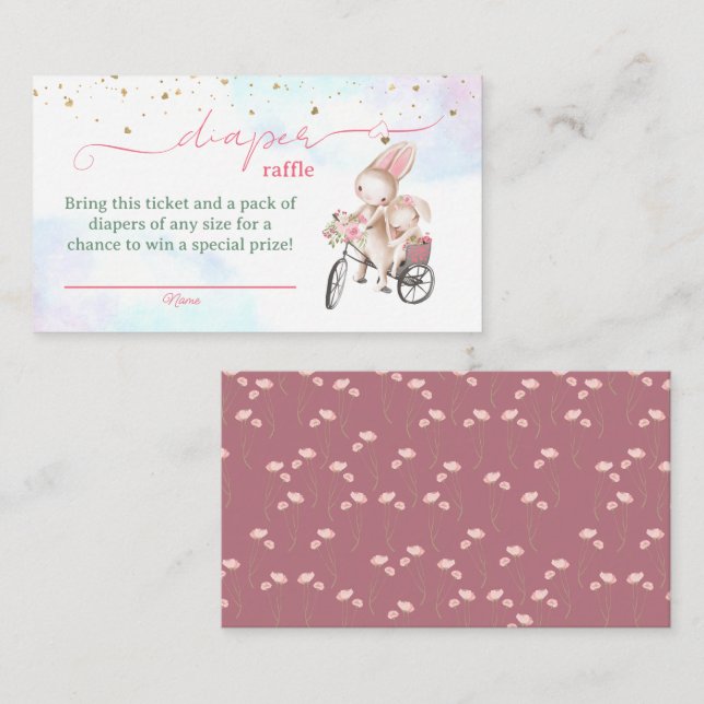 Bunny Girl Baby Shower Diaper Raffle Tickets Enclosure Card (Front/Back)