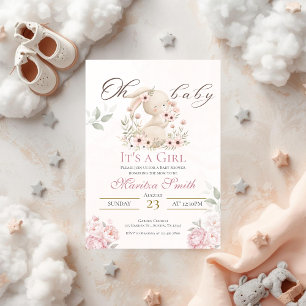 bunny girl baby shower invitation
