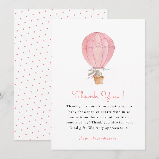 Bunny  Girl Baby shower Thank you Card (Front/Back)