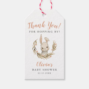 Bunny Girl Baby Shower Thanks for Hopping By Gift Tags