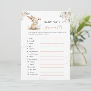 Bunny Girl Baby Shower  Word Scramble Game Card