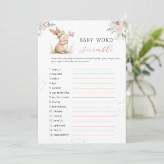 Bunny Girl Baby Shower  Word Scramble Game Card