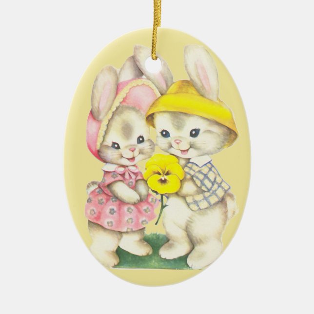 Bunny Girl+Boy Ceramic Tree Decoration (Front)