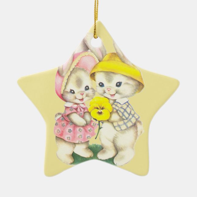 Bunny Girl+Boy Ceramic Tree Decoration (Front)