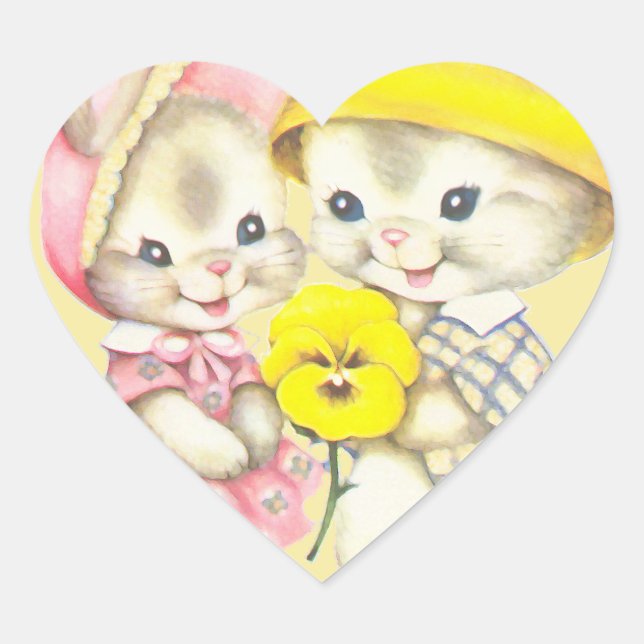 Bunny Girl+Boy Heart Sticker (Front)