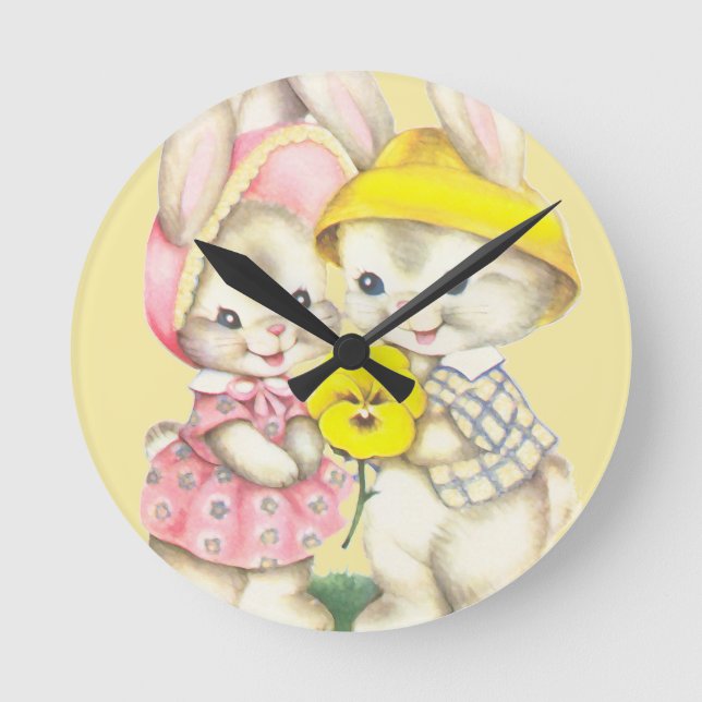 Bunny Girl+Boy Round Clock (Front)