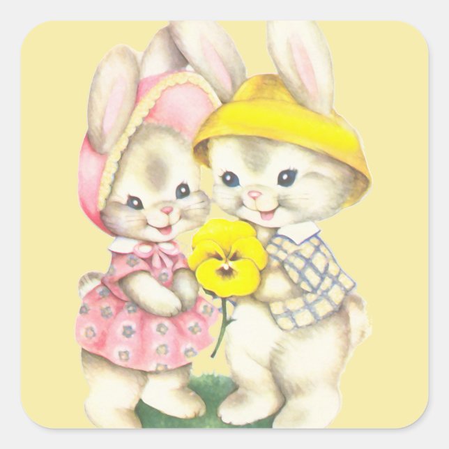 Bunny Girl+Boy Square Sticker (Front)