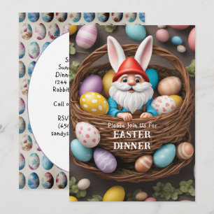 Bunny Gnome Basket of Eggs Easter Dinner Invitation
