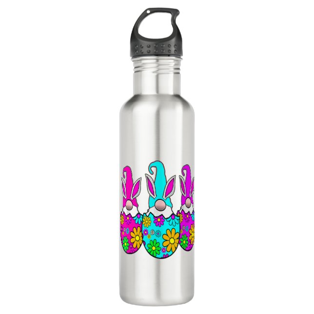 Bunny Gnome Hug Easter Eggs Hunting Happy Easter D 710 Ml Water Bottle (Front)