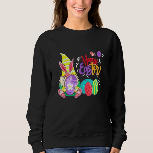 Bunny Gnome Rabbit Eggs Hunting Funny Happy Easter Sweatshirt (Front)