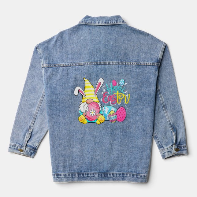 Bunny Gnome Rabbit Eggs Hunting Happy Easter Day 8 Denim Jacket (Back)