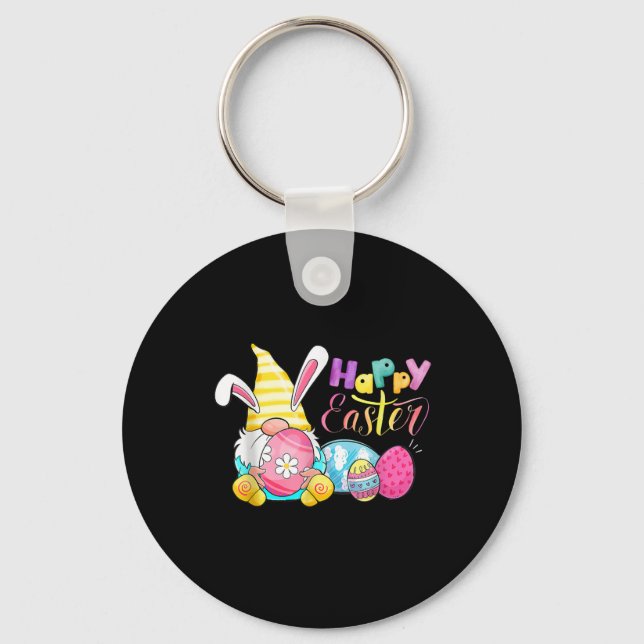 Bunny Gnome Rabbit Eggs Hunting Happy Easter Day Key Ring (Front)