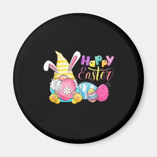 Bunny Gnome Rabbit Eggs Hunting Happy Easter Day Magnet (Front)