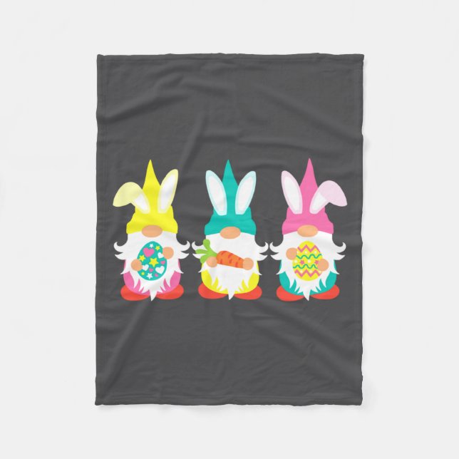 Bunny Gnome Trio Easter Eggs Illustration Fleece Blanket (Front)