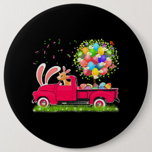Bunny Goat Riding Pickup Truck Easter Eggs Tree Fl 6 Cm Round Badge