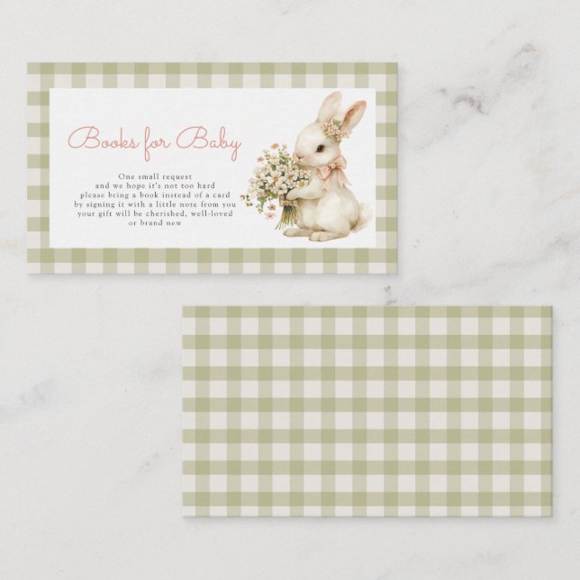 Bunny Green Gingham Baby Shower Books for Baby Enclosure Card (Front/Back)