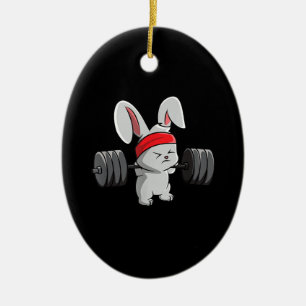 Bunny Gym Rabbit Ness Weightlifting Funny Art Ceramic Tree Decoration