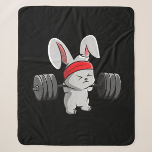 Bunny Gym Rabbit Ness Weightlifting Funny Art Sherpa Blanket
