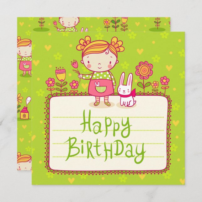 Bunny Happy Birthday Holiday Card (Front/Back)