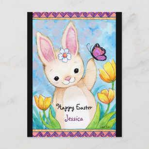 Bunny Happy Easter Custom Name Postcard