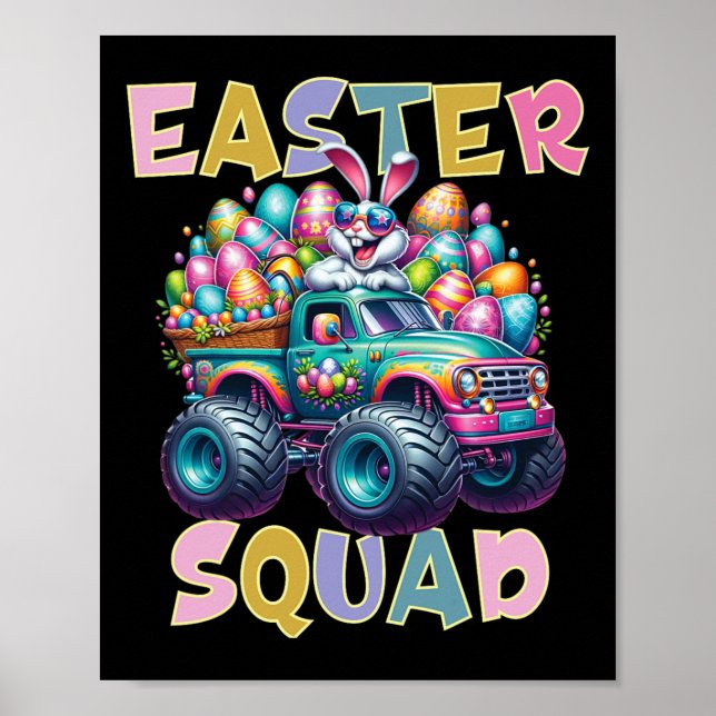 Bunny Happy Easter Monster Truck Lovers Egg Huntin Poster (Front)