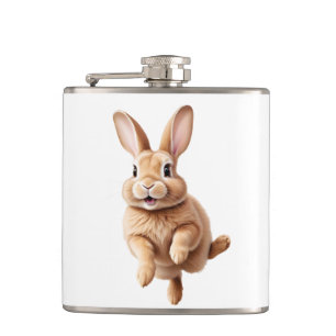 Bunny Happy Playful Fun Jumping In The Air Rabbit Hip Flask