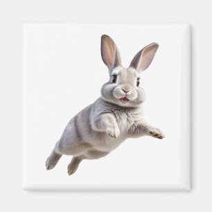 Bunny Happy Playful Fun Jumping In The Air Rabbit Magnet