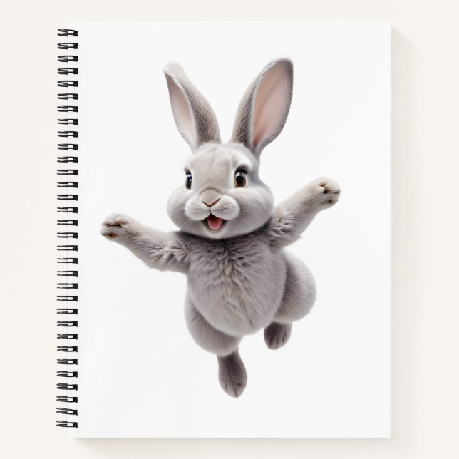 Bunny Happy Playful Fun Jumping In The Air Rabbit Notebook (Front)