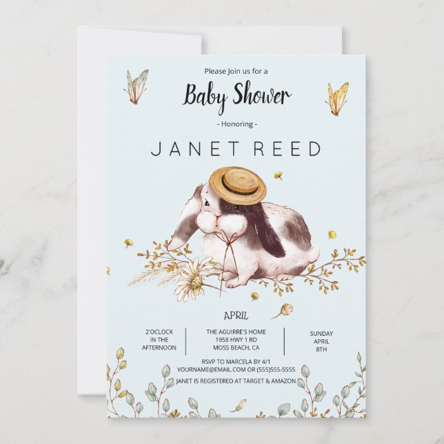 Bunny Hat Rustic Country Baby Shower Invitation (Front)