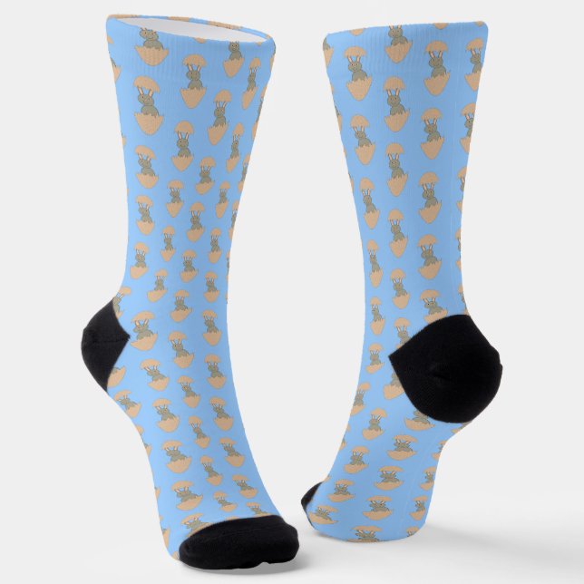 Bunny Hatching from Egg Weird Patterned Socks (Angled)
