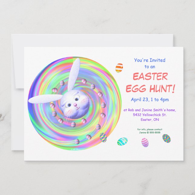 Bunny Headspin Easter Egg Hunt Party Invitation (Front)