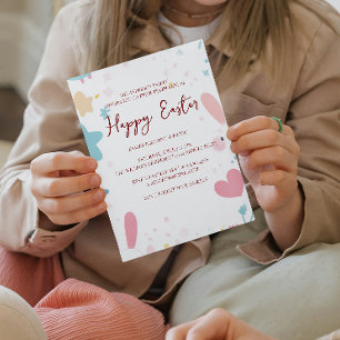 Bunny hears and floral happy Easter Invitation