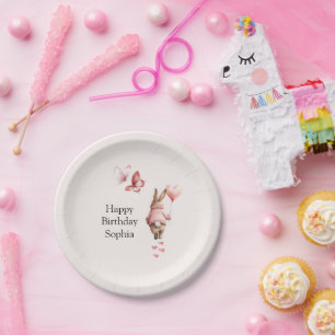 Bunny Heart Balloon Pink Butterflies Birthday Paper Plate