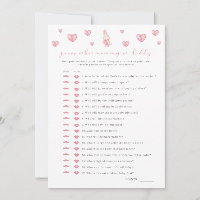 Bunny Heart Valentine Baby Shower Mummy Daddy Game (Front)