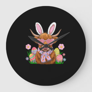 Bunny Highland Cow Easter Farmer Women Kids Easter Large Clock